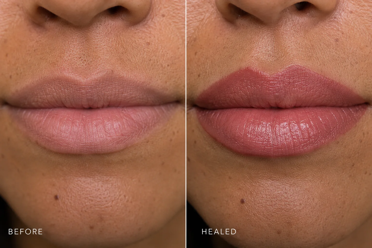 Second before and healed lip blush comparison from Browhouse Academy